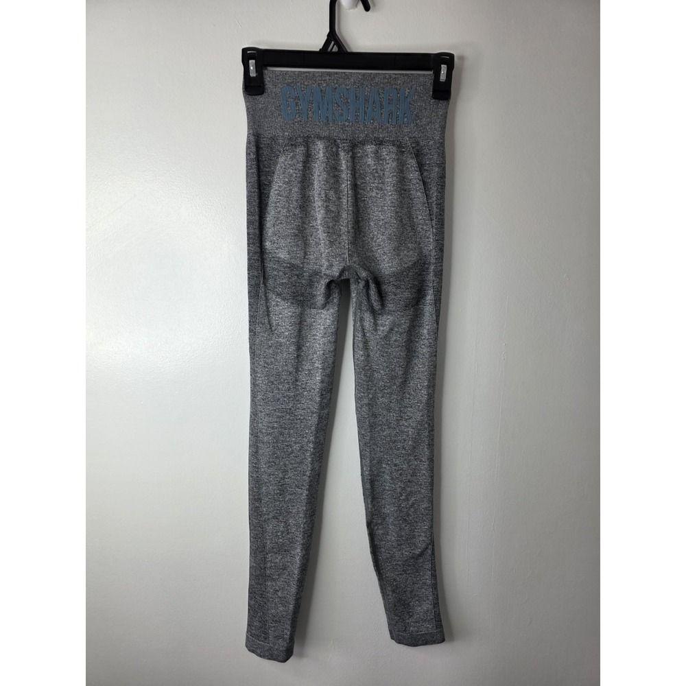 GYMSHARK FLex High Waist Leggings Heather Gray  Blue Logo Women's Size Small
